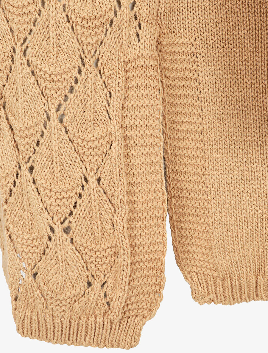 Gilet long uni en maille fine - Camel - 3