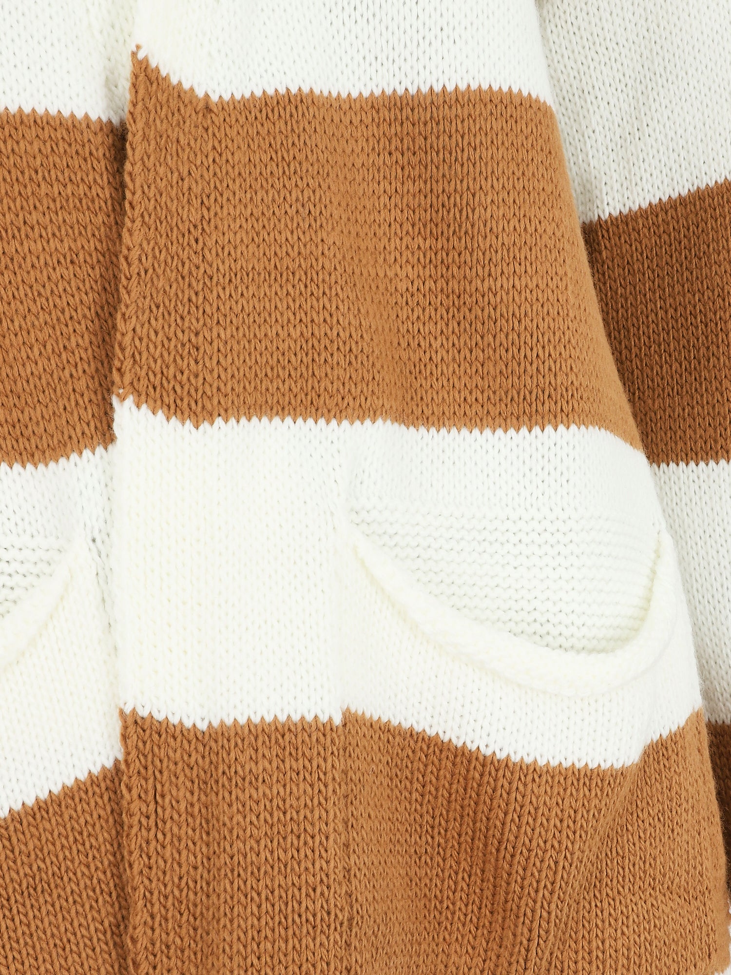 Gilet long ouvert à rayures - Camel - 3