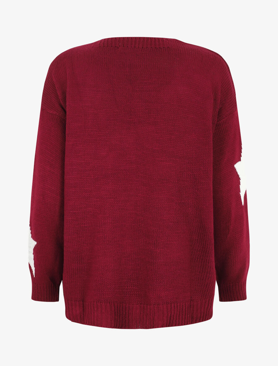 Gilet mi-long ouvert à imprimé étoiles - Bordeaux - 2