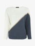 Pull bicolore à liseré doré - Bleu foncé - 1