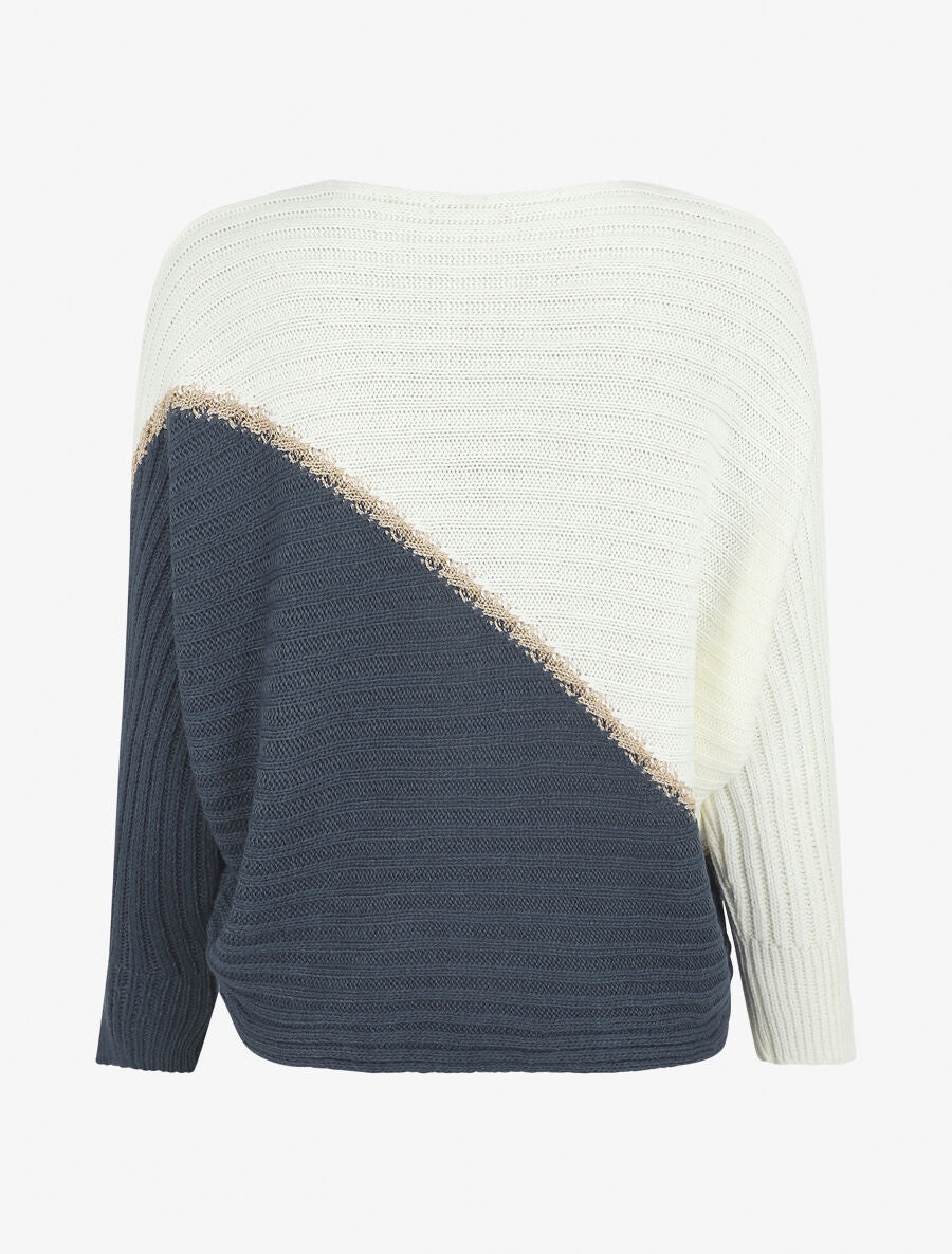 Pull bicolore à liseré doré - Bleu foncé - 2
