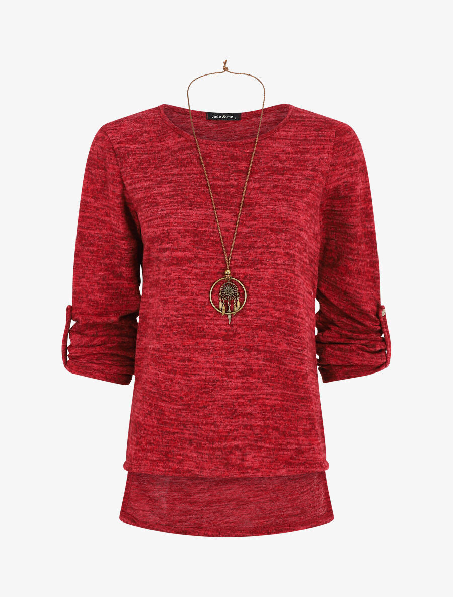 Pull à base asymétrique et manches retroussables - Rouge - 1