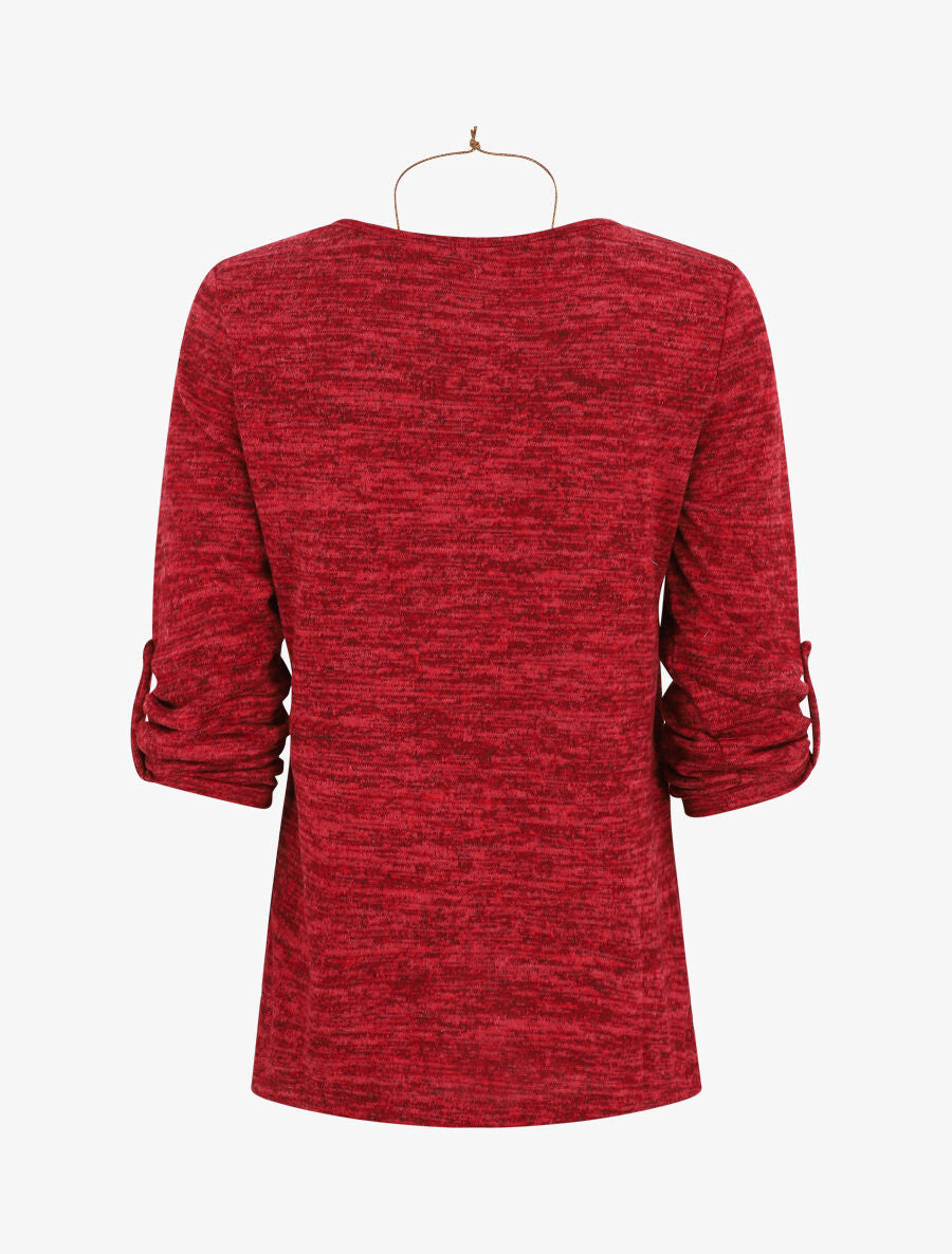 Pull à base asymétrique et manches retroussables - Rouge - 2