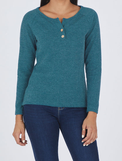 Pull côtelé à boutons - Bleu canard - 4