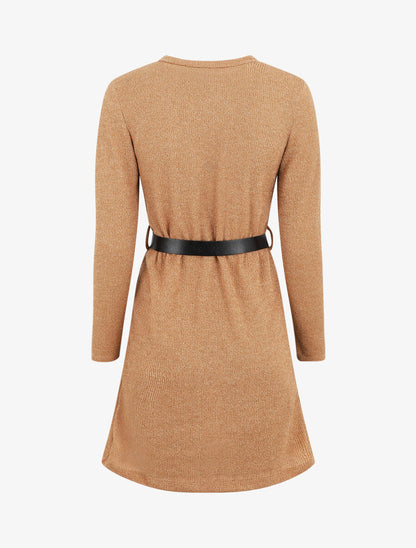 Robe pull droite à manches longues - Camel - 2