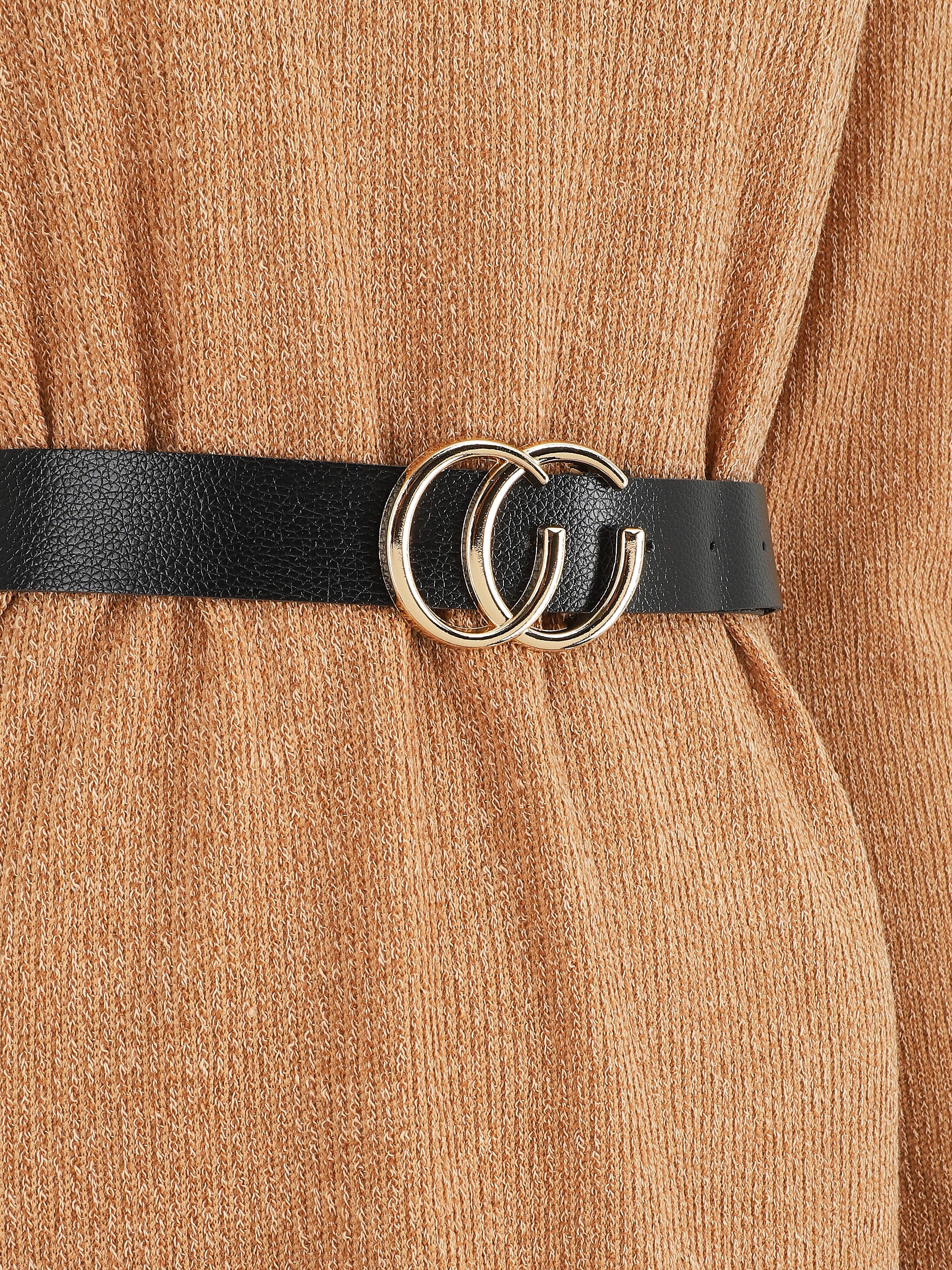 Robe pull droite à manches longues - Camel - 3