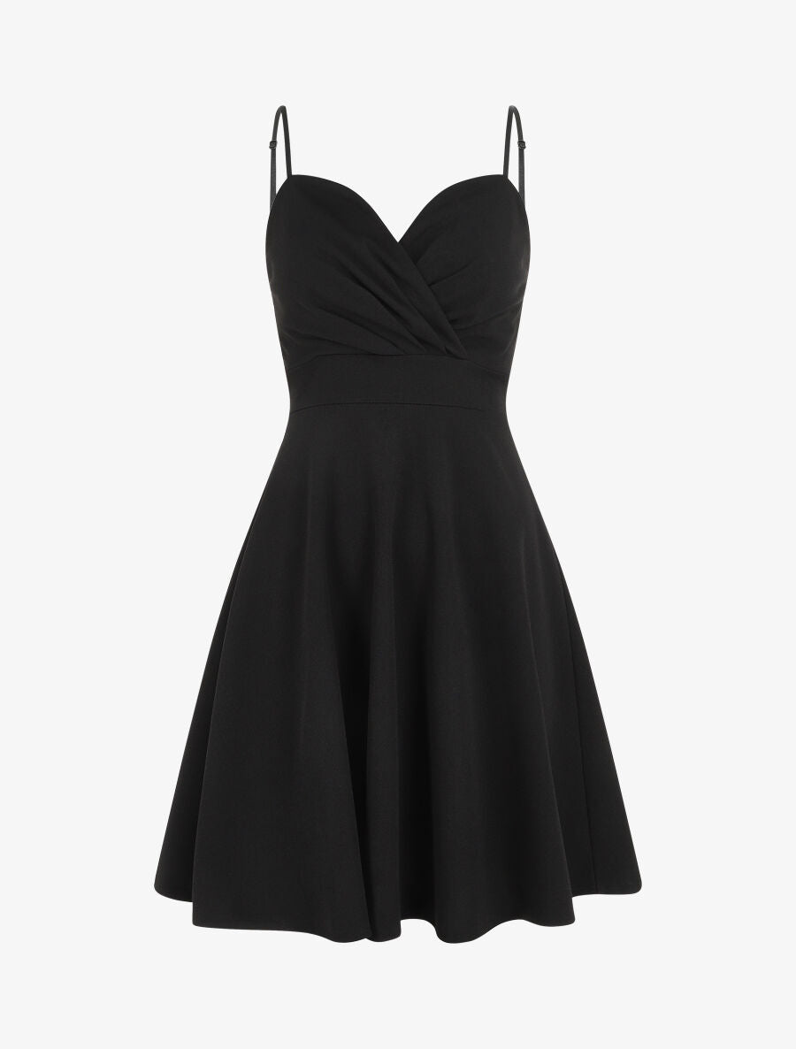 Robe patineuse courte à bretelles - Noir - 1