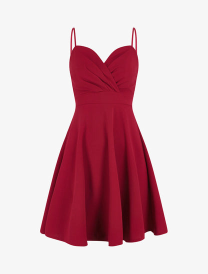 Robe patineuse courte à bretelles - Framboise - 2