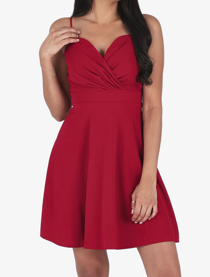 Robe patineuse courte à bretelles - Framboise - 1