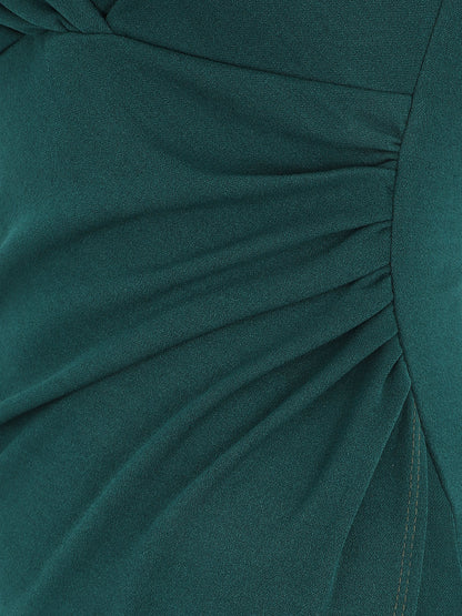 Robe ajustée portefeuille à bretelles asymétriques - Vert sapin - 4