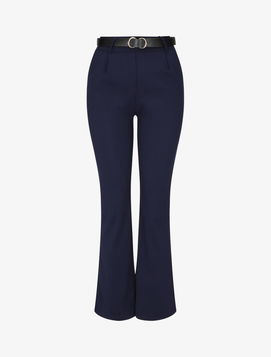 Pantalon à pince droit uni - Marine - 4
