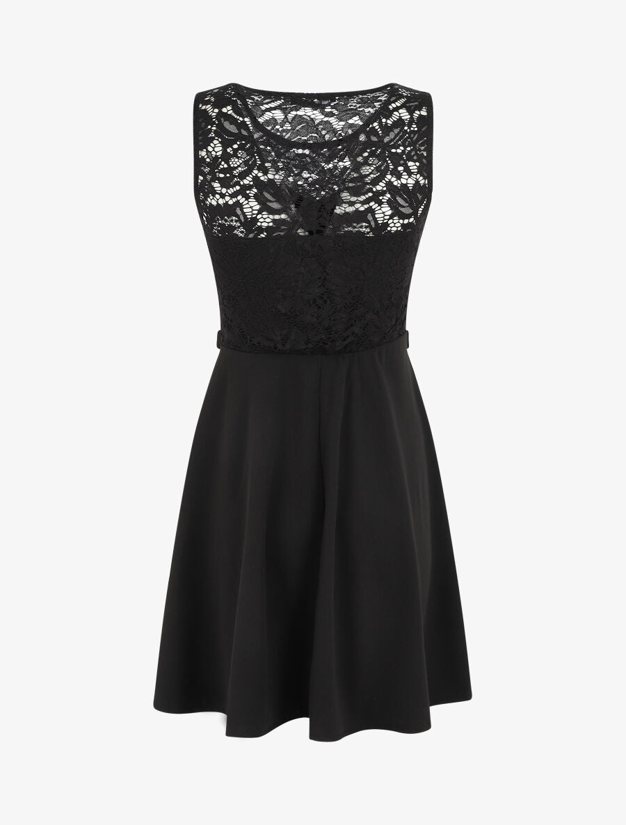 Robe patineuse à buste en dentelle - Noir - 2