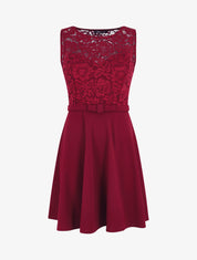 Robe patineuse à buste en dentelle - Bordeaux - 1