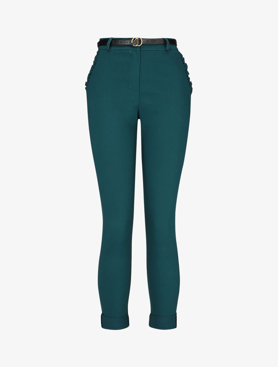 Pantalon 7/8 à revers et poches volantées - Vert sapin - 1