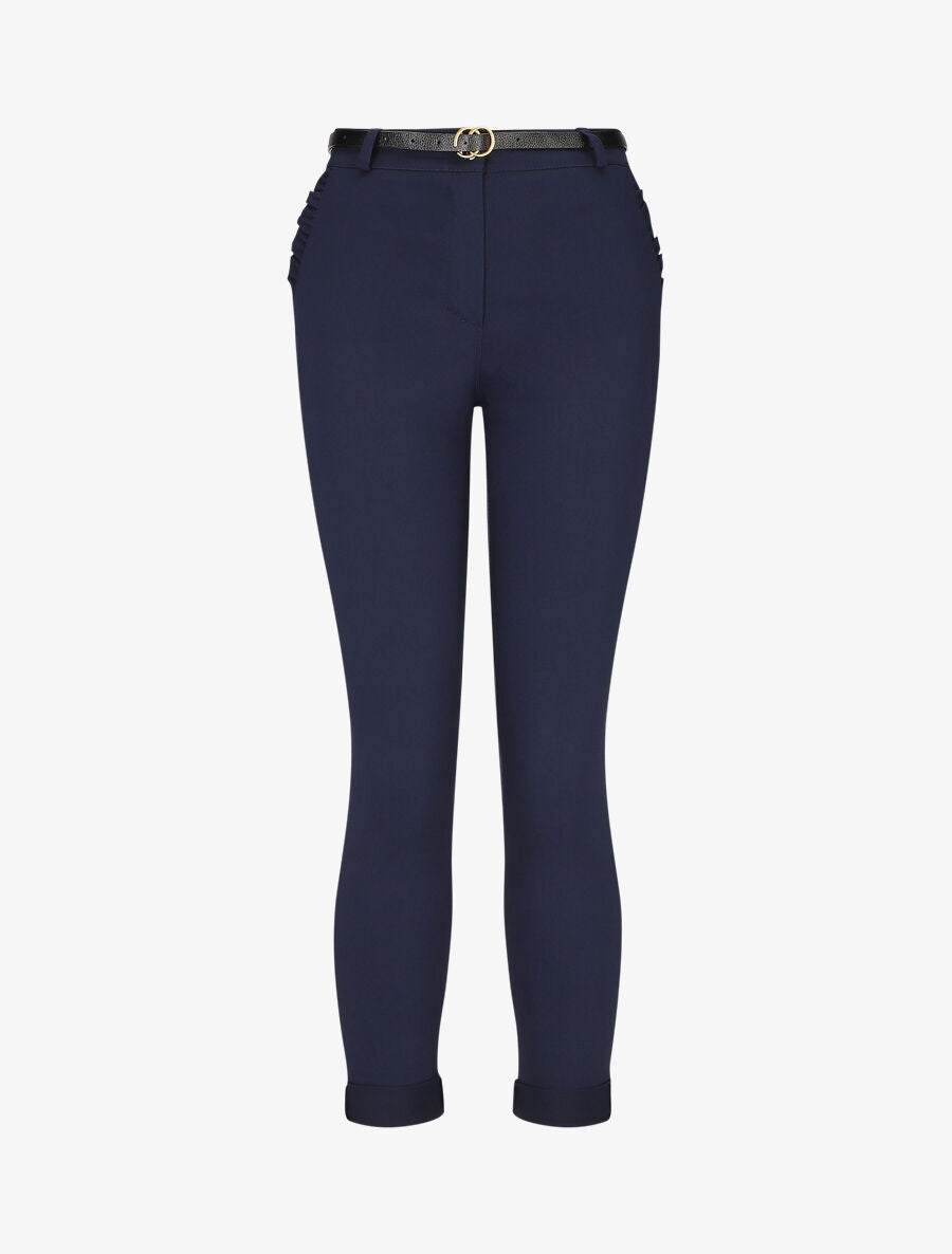 Pantalon 7/8 à revers et poches volantées - Marine - 1