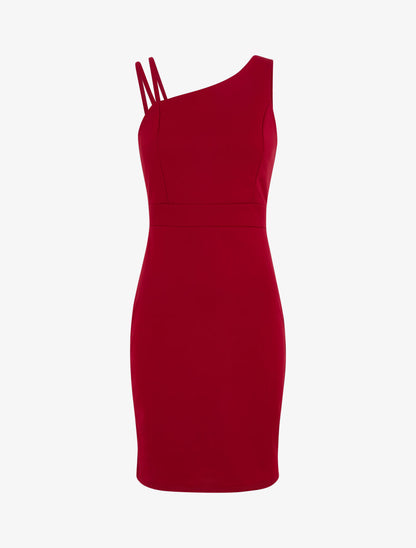 Robe fourreau à bretelles asymétrique - Rouge - 5
