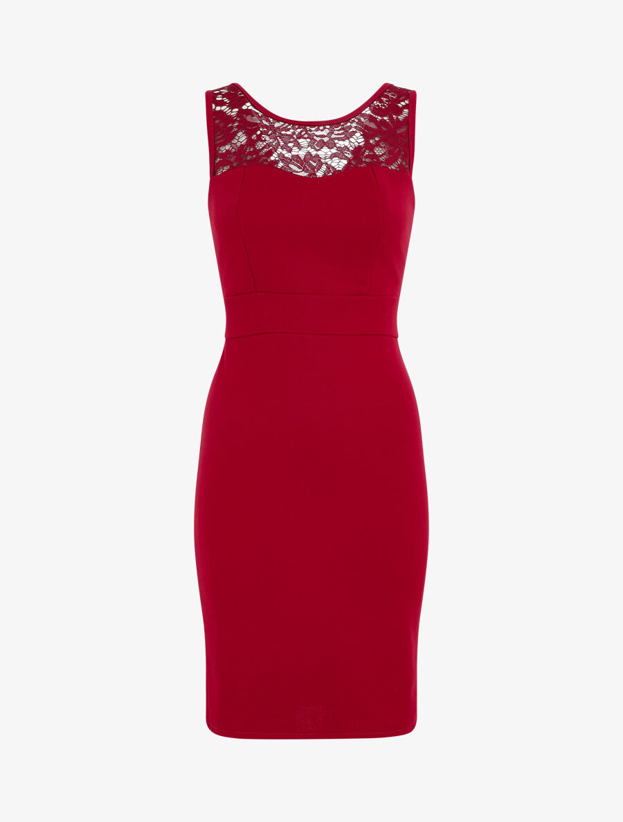 Robe fourreau et dentelle - Rouge - 2
