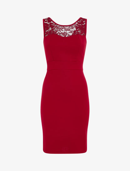 Robe fourreau et dentelle - Rouge - 2