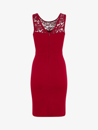 Robe fourreau et dentelle - Rouge - 3