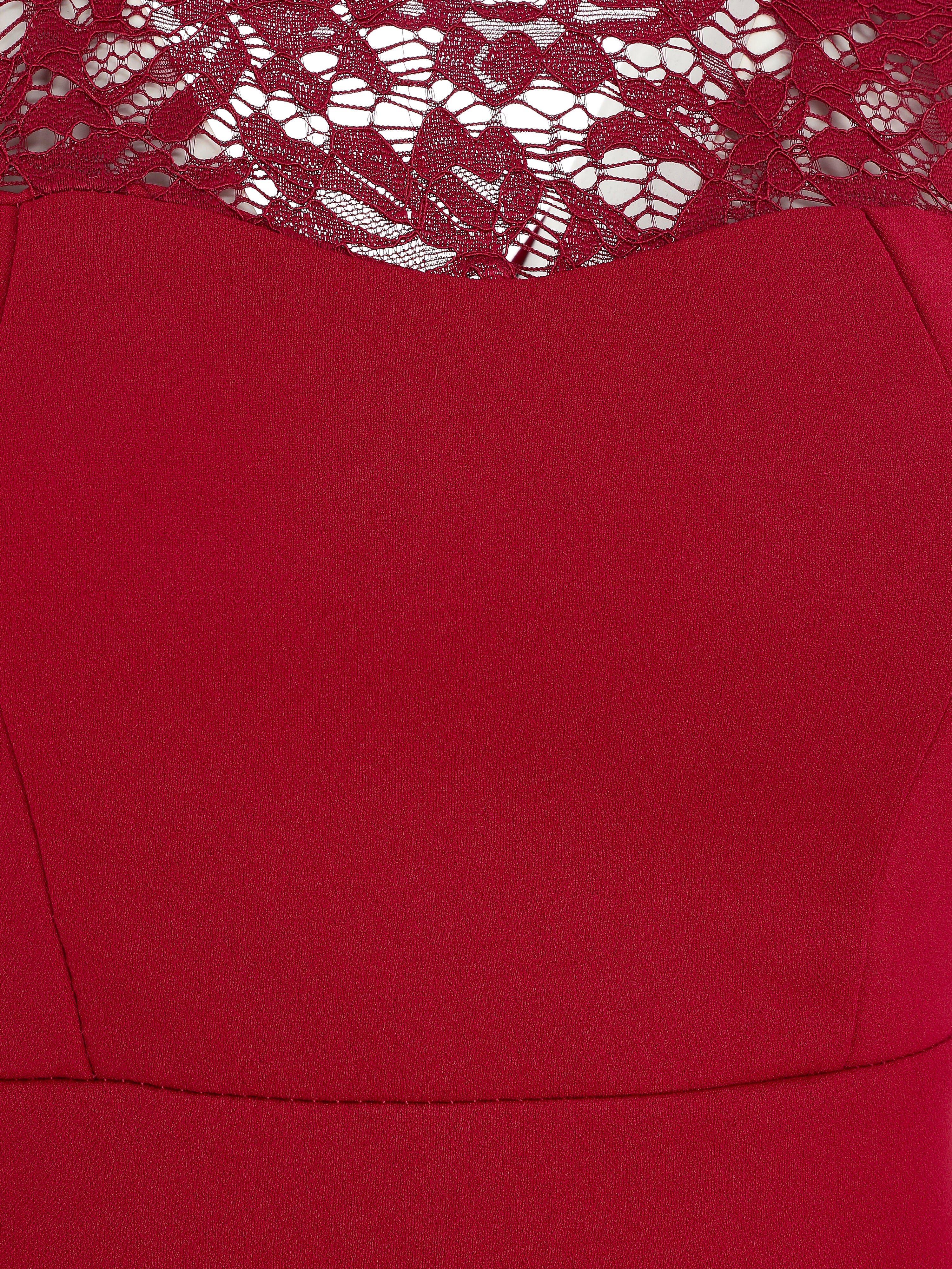 Robe fourreau et dentelle - Rouge - 4