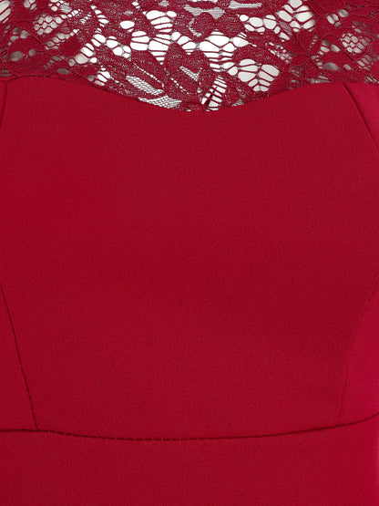 Robe fourreau et dentelle - Rouge - 4
