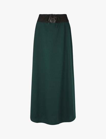Jupe longue droite unie à taille élastiquée - Vert sapin - 1