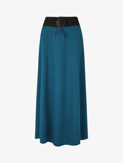 Jupe longue droite unie à taille élastiquée - Bleu canard - 4