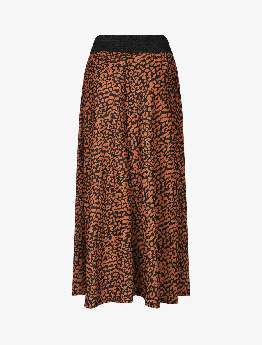Jupe longue à imprimé graphique à taille haute - Camel - 2