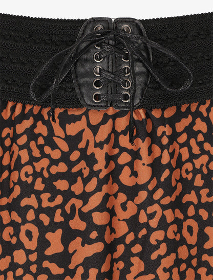 Jupe longue à imprimé graphique à taille haute - Camel - 3