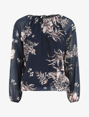 Blouse en voile à imprimé floral - Marine - 1
