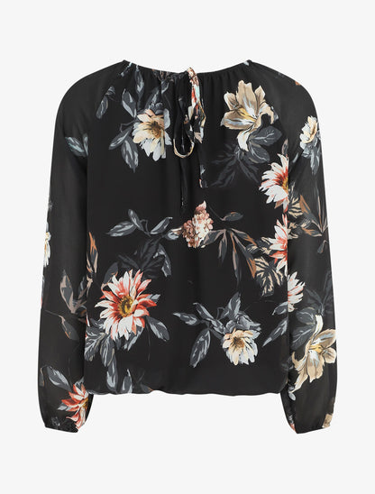 Blouse en voile à imprimé fleuri - Noir - 2