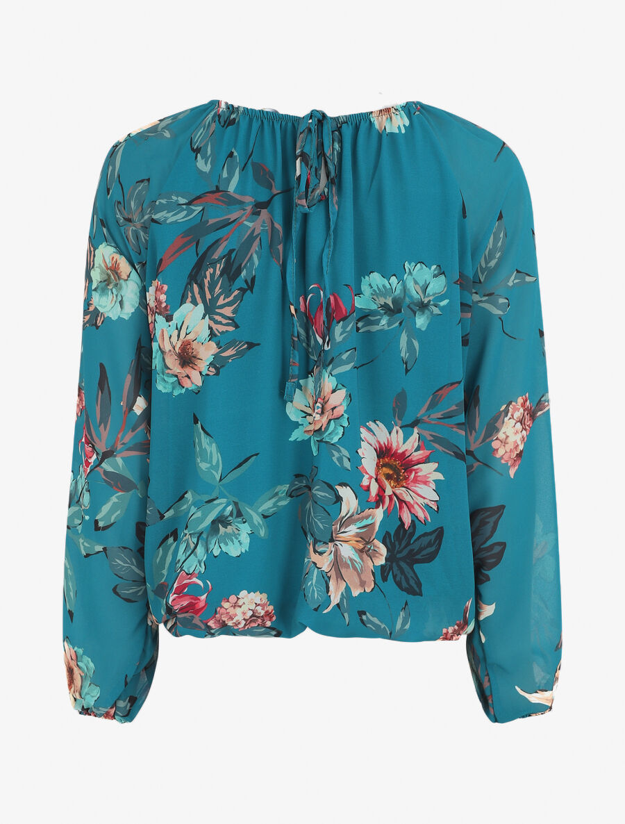 Blouse en voile à imprimé fleuri - Bleu canard - 2