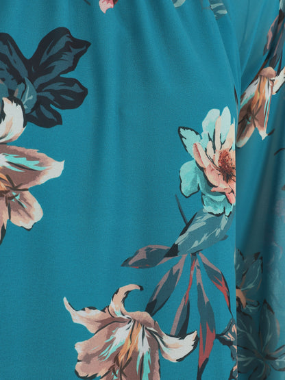 Blouse en voile à imprimé fleuri - Bleu canard - 3