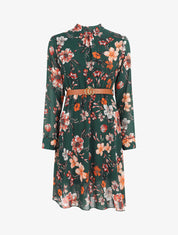 Robe évasée col montant imprimé fleurs sauvages - Vert foncé - 4