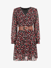 Robe mi-longue à imprimé petites fleurs - Noir - 4