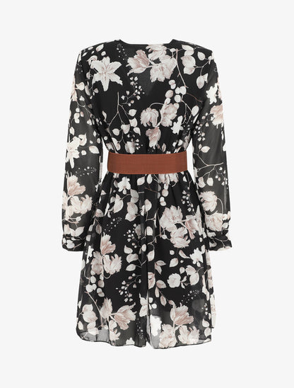 Robe mi-longue à imprimé fleuri - Noir - 2