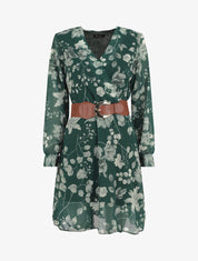 Robe mi-longue à imprimé fleuri - Vert sapin - 1