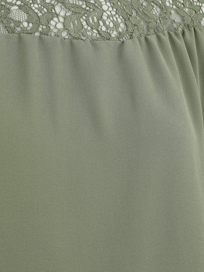 Blouse en voile coupe boule et dentelle - Kaki - 3