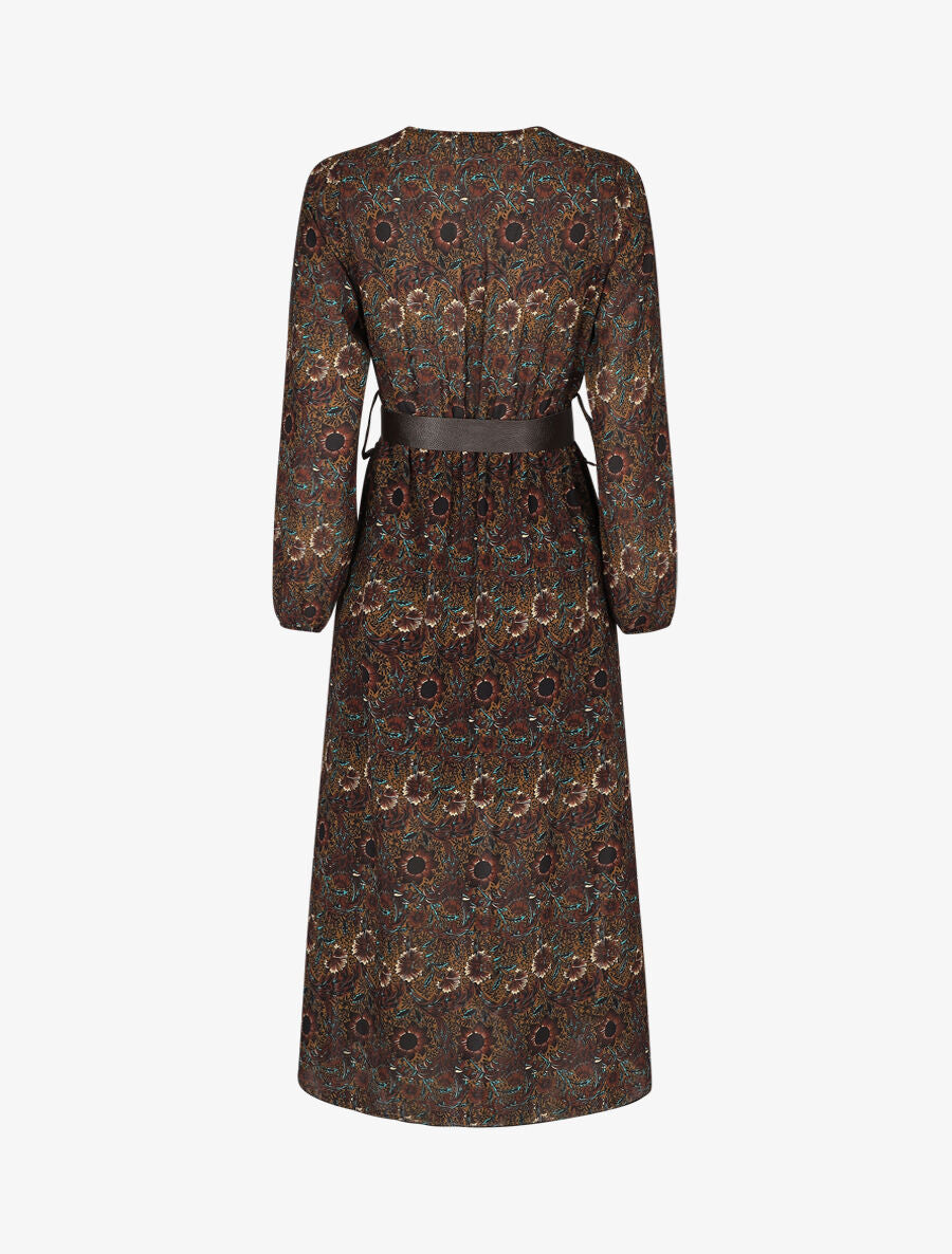 Robe longue empire imprimé fleurs baroques - Noir - 2