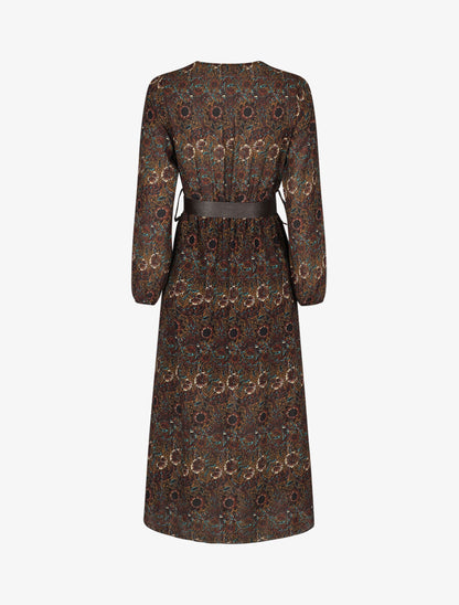 Robe longue empire imprimé fleurs baroques - Noir - 2