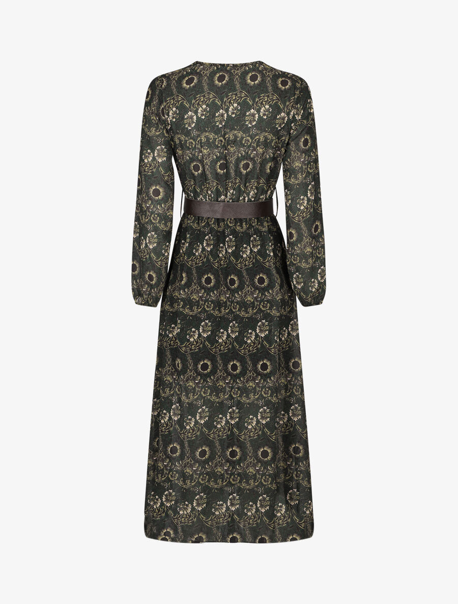 Robe longue empire imprimé fleurs baroques - Vert foncé - 2