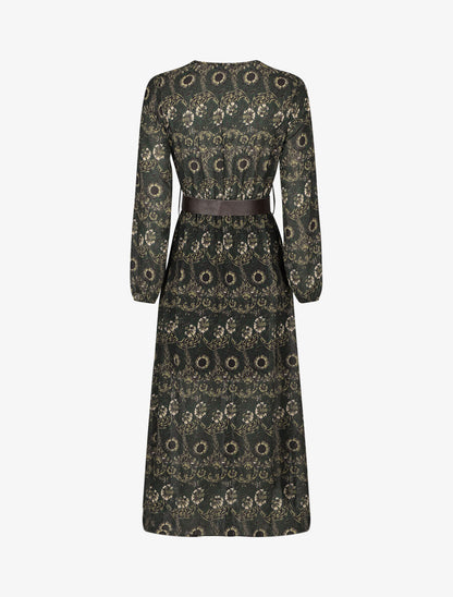 Robe longue empire imprimé fleurs baroques - Vert foncé - 2