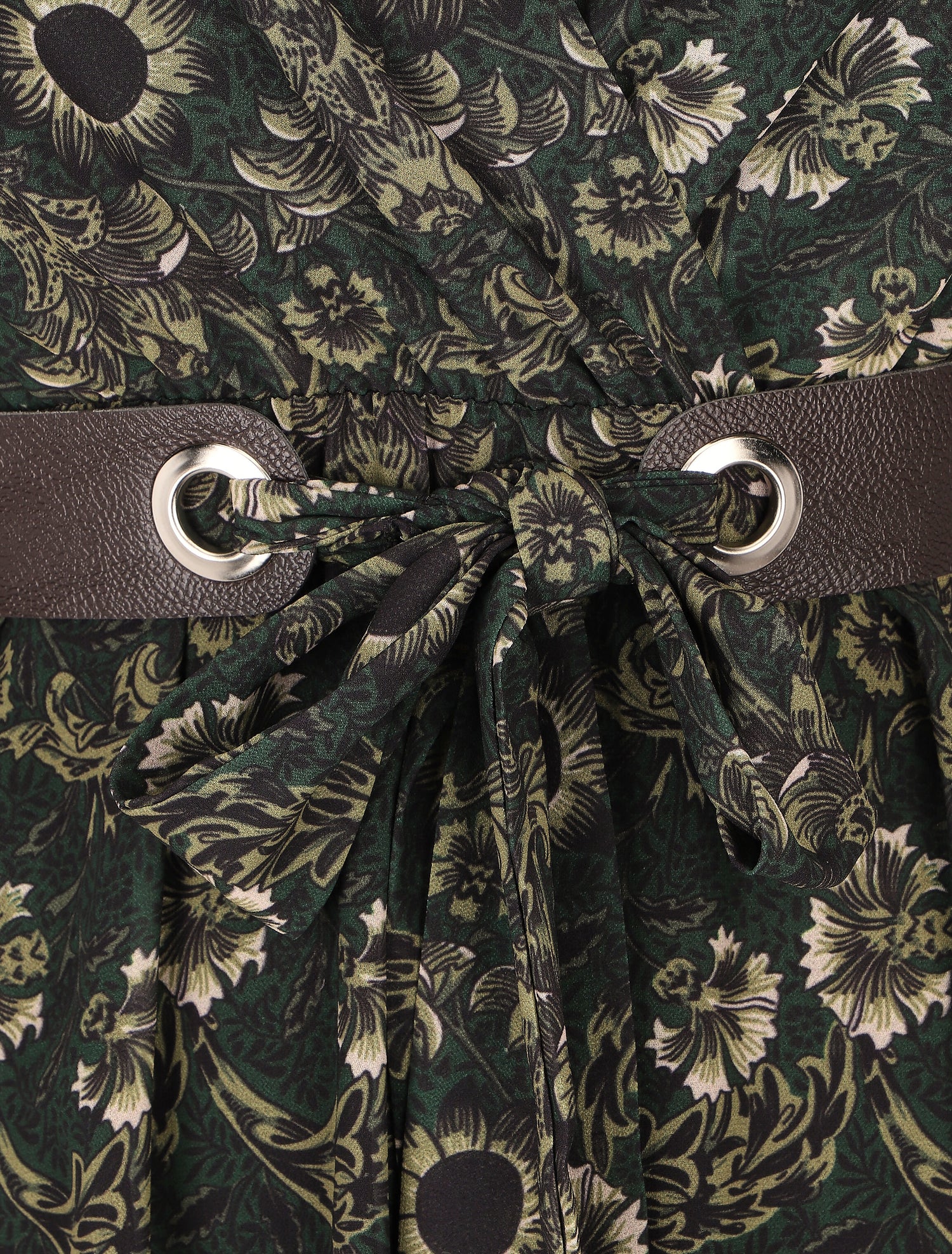 Robe longue empire imprimé fleurs baroques - Vert foncé - 3