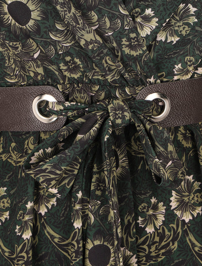 Robe longue empire imprimé fleurs baroques - Vert foncé - 3