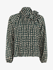 Blouse ample à pois col lavallière - Vert sapin - 1