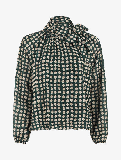 Blouse ample à pois col lavallière - Vert sapin - 1