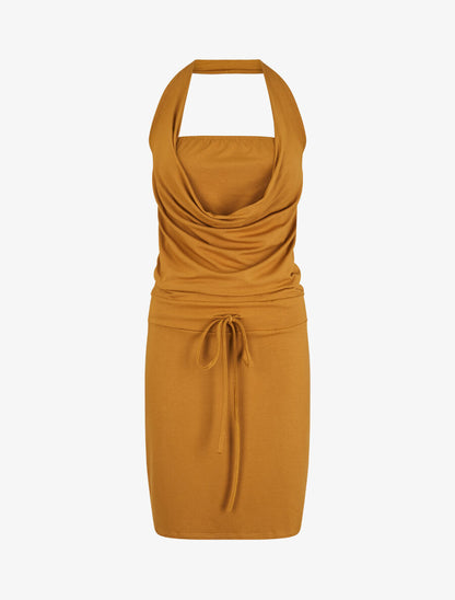 Robe à dos nu et col bénitier - Moutarde - 1