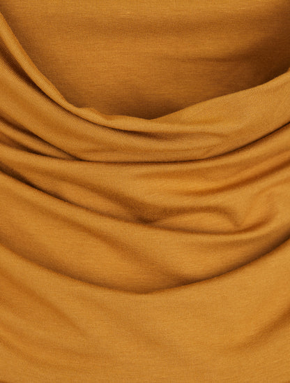 Robe à dos nu et col bénitier - Moutarde - 3