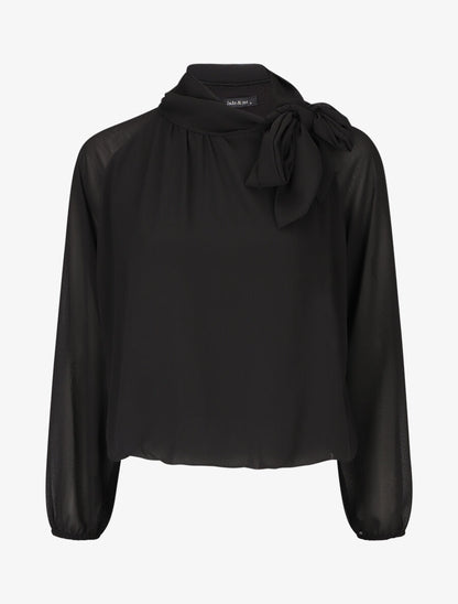 Blouse ample unie col lavallière - Noir - 1