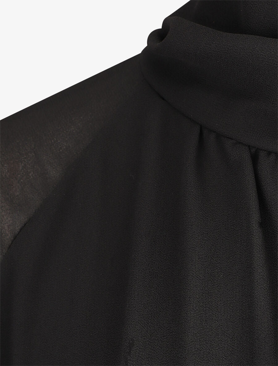 Blouse ample unie col lavallière - Noir - 3